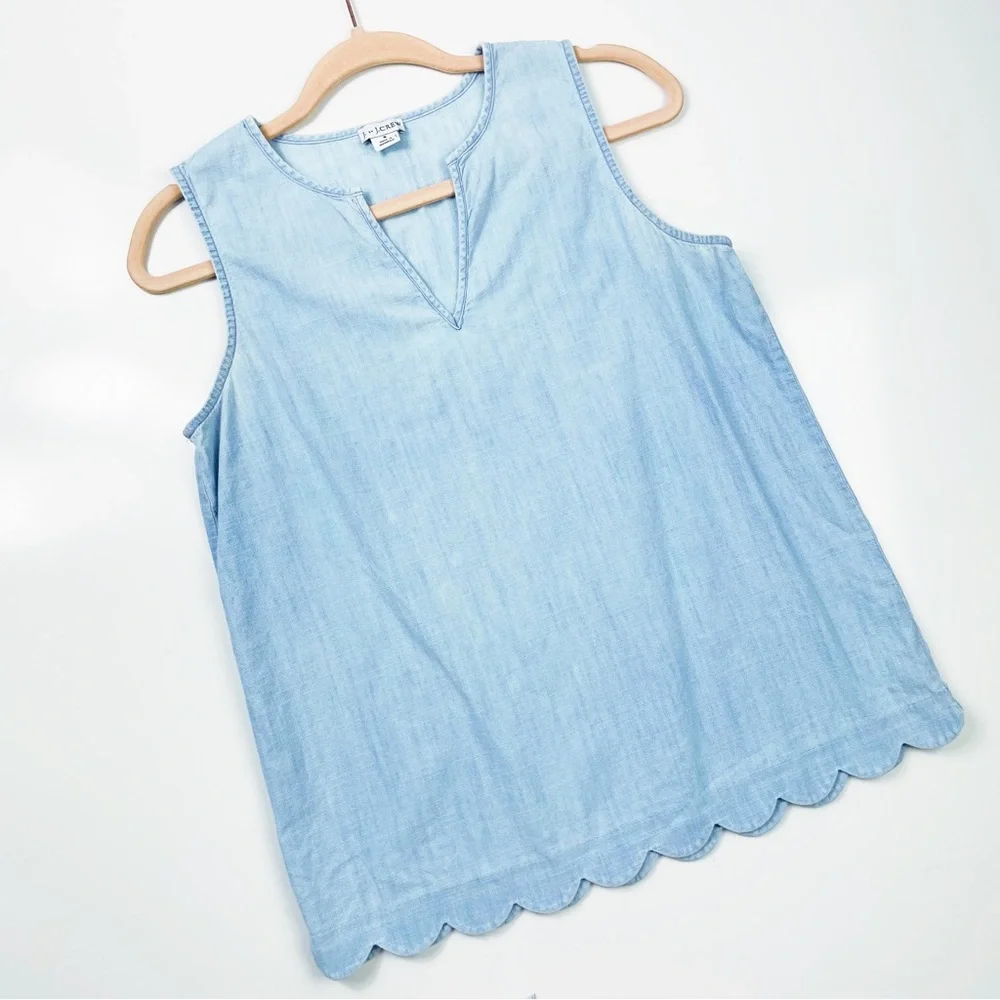 J. Crew Factory Light Blue Sleeveless Scallop Hem Top - Picture 2 of 11